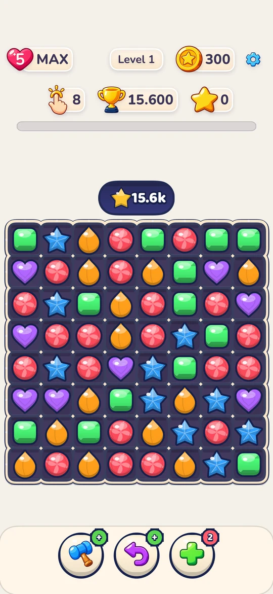 Toyfold Candy Pop gameplay: a colorful board of candies to match